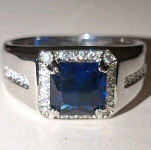Elegant Silvery Classic Mens Sapphire Lab Created Diamond ring